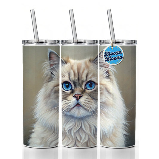 Himalayan Cat Illustration Skinny Tumbler 20oz with Straw Insulated Water Bottle Gift