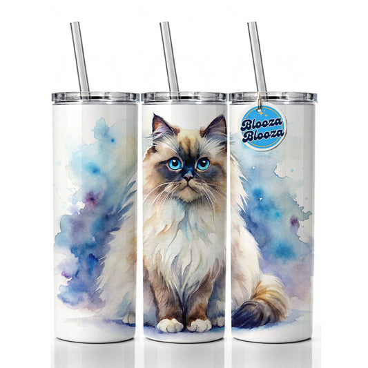 Himalayan Cat Watercolor Style Skinny Tumbler 20oz with Straw Insulated Water Bottle Gift