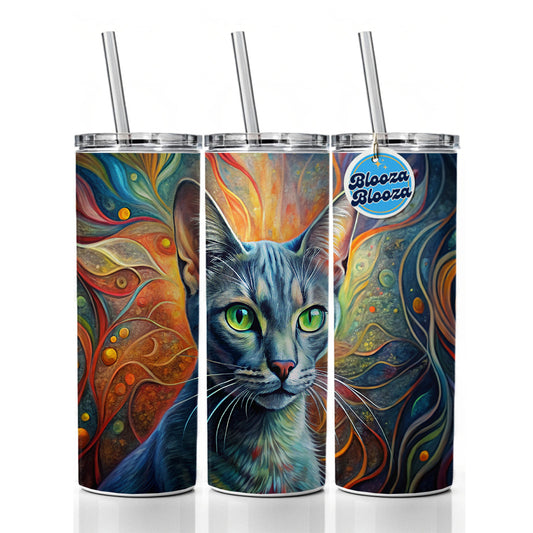 Korat Cat Abstract Art Skinny Tumbler 20oz with Straw Insulated Water Bottle Gift