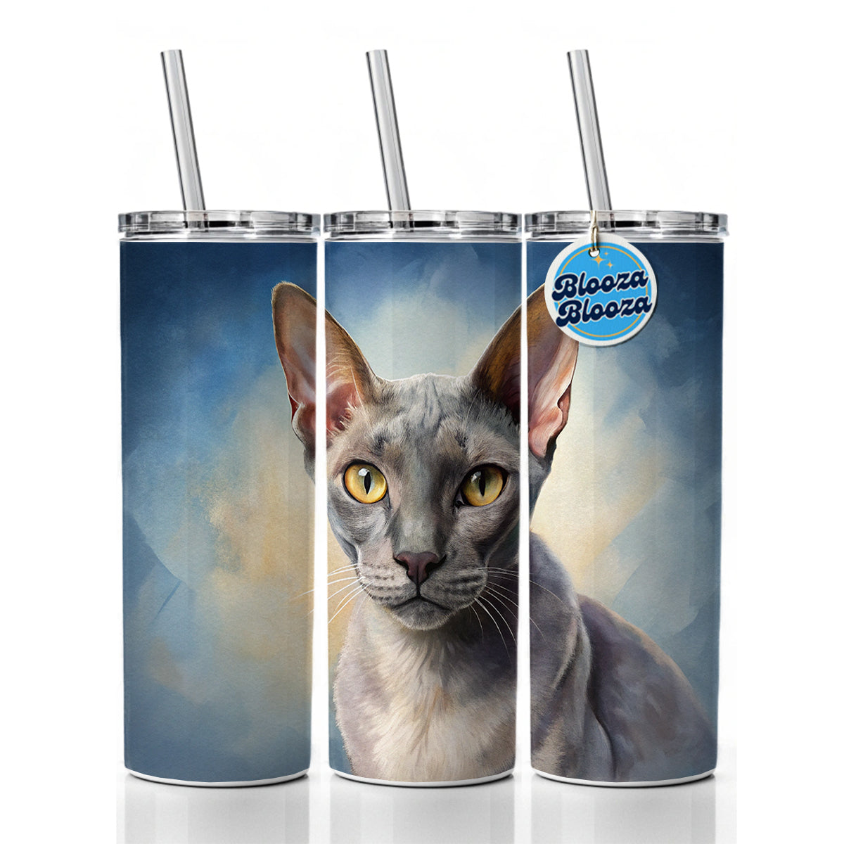 Korat Cat Illustration Skinny Tumbler 20oz with Straw Insulated Water Bottle Gift