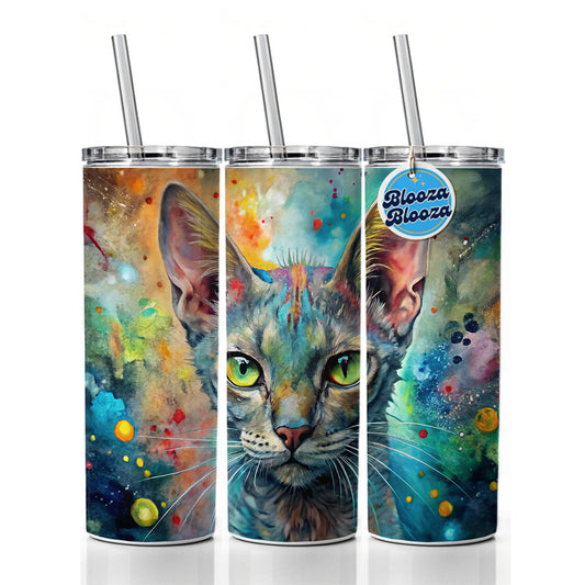 Lykoi Wolf Cat Abstract Art Skinny Tumbler 20oz with Straw Insulated Water Bottle Gift