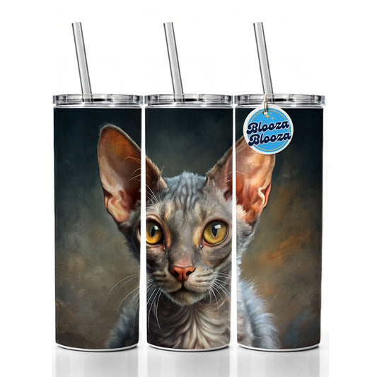 Lykoi Wolf Cat Illustration Skinny Tumbler 20oz with Straw Insulated Water Bottle Gift