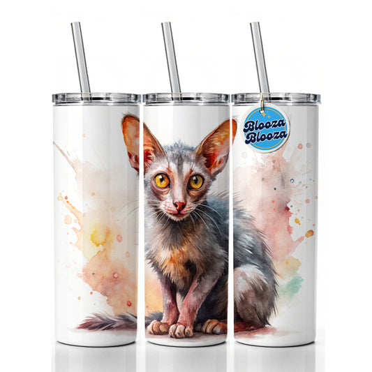 Lykoi Wolf Cat Watercolor Style Skinny Tumbler 20oz with Straw Insulated Water Bottle Gift