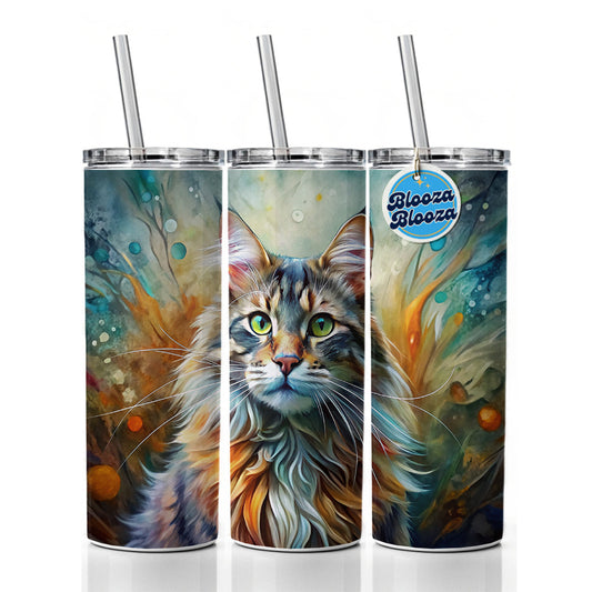 Maine Coon Cat Abstract Art Skinny Tumbler 20oz with Straw Insulated Water Bottle Gift