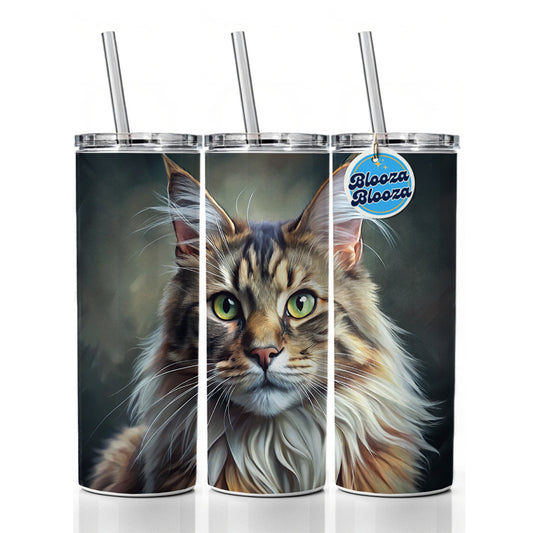 Maine Coon Cat Illustration Skinny Tumbler 20oz with Straw Insulated Water Bottle Gift