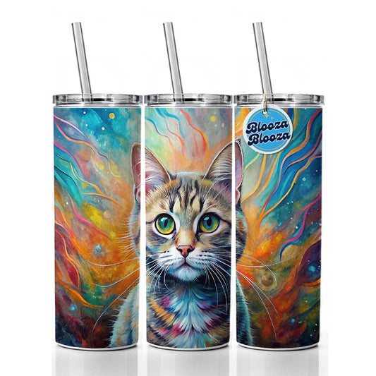 Munchkin Cat Abstract Art Skinny Tumbler 20oz with Straw Insulated Water Bottle Gift