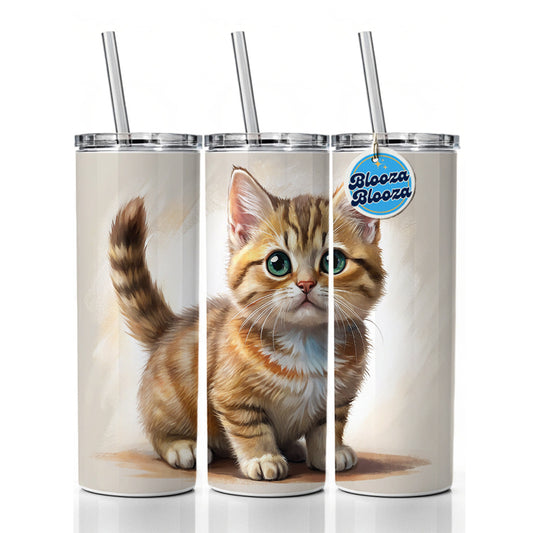 Munchkin Cat Illustration Skinny Tumbler 20oz with Straw Insulated Water Bottle Gift