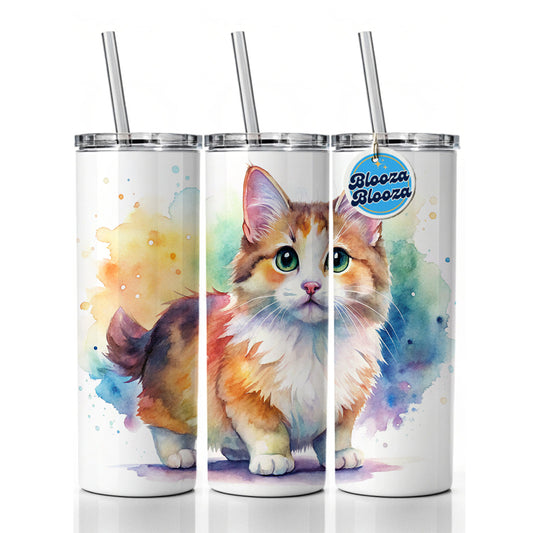 Munchkin Cat Watercolor Style Skinny Tumbler 20oz with Straw Insulated Water Bottle Gift