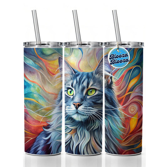 Nebelung Cat Abstract Art Skinny Tumbler 20oz with Straw Insulated Water Bottle Gift