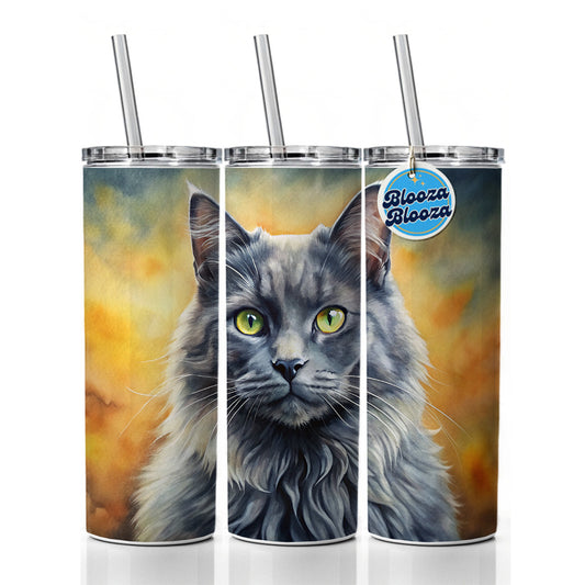 Nebelung Cat Illustration Skinny Tumbler 20oz with Straw Insulated Water Bottle Gift