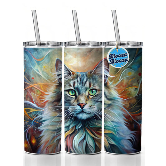 Norwegian Forest Cat Abstract Art Skinny Tumbler 20oz with Straw Insulated Water Bottle Gift