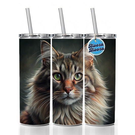 Norwegian Forest Cat Illustration Skinny Tumbler 20oz with Straw Insulated Water Bottle Gift