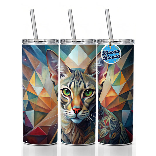 Ocicat Cat Abstract Art Skinny Tumbler 20oz with Straw Insulated Water Bottle Gift