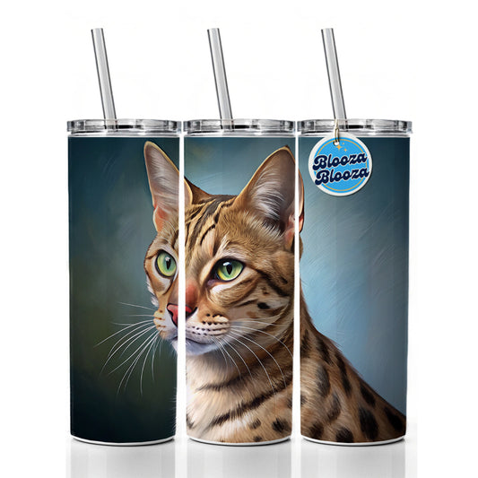 Ocicat Cat Illustration Skinny Tumbler 20oz with Straw Insulated Water Bottle Gift