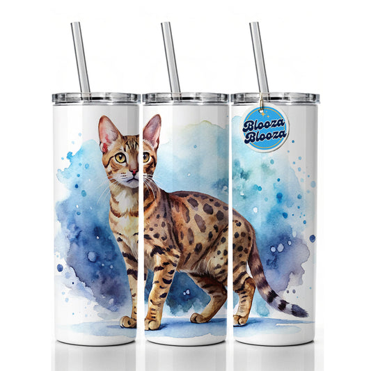Ocicat Cat Watercolor Style Skinny Tumbler 20oz with Straw Insulated Water Bottle Gift