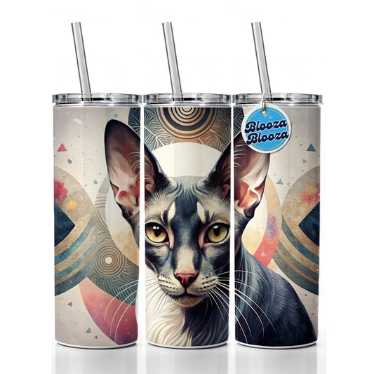 Oriental Shorthair Black White Cat Abstract Art Skinny Tumbler 20oz with Straw Insulated Water Bottle Gift