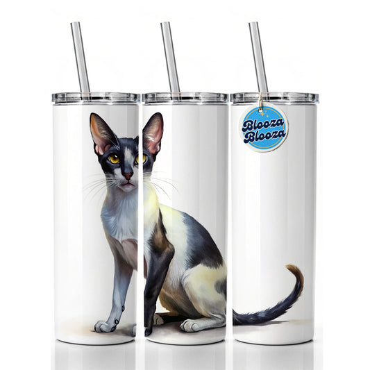 Oriental Shorthair Black White Cat Illustration Skinny Tumbler 20oz with Straw Insulated Water Bottle Gift