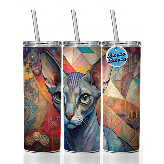 Oriental Shorthair Cat Abstract Art Skinny Tumbler 20oz with Straw Insulated Water Bottle Gift
