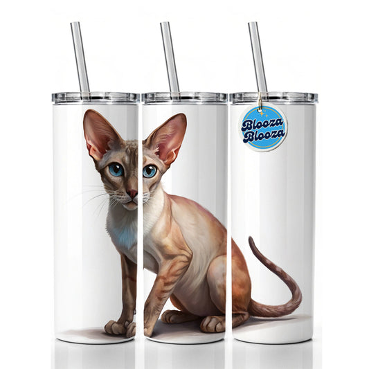 Oriental Shorthair Cat Illustration Skinny Tumbler 20oz with Straw Insulated Water Bottle Gift
