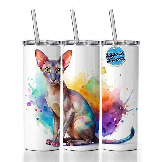 Oriental Shorthair Cat Watercolor Style Skinny Tumbler 20oz with Straw Insulated Water Bottle Gift