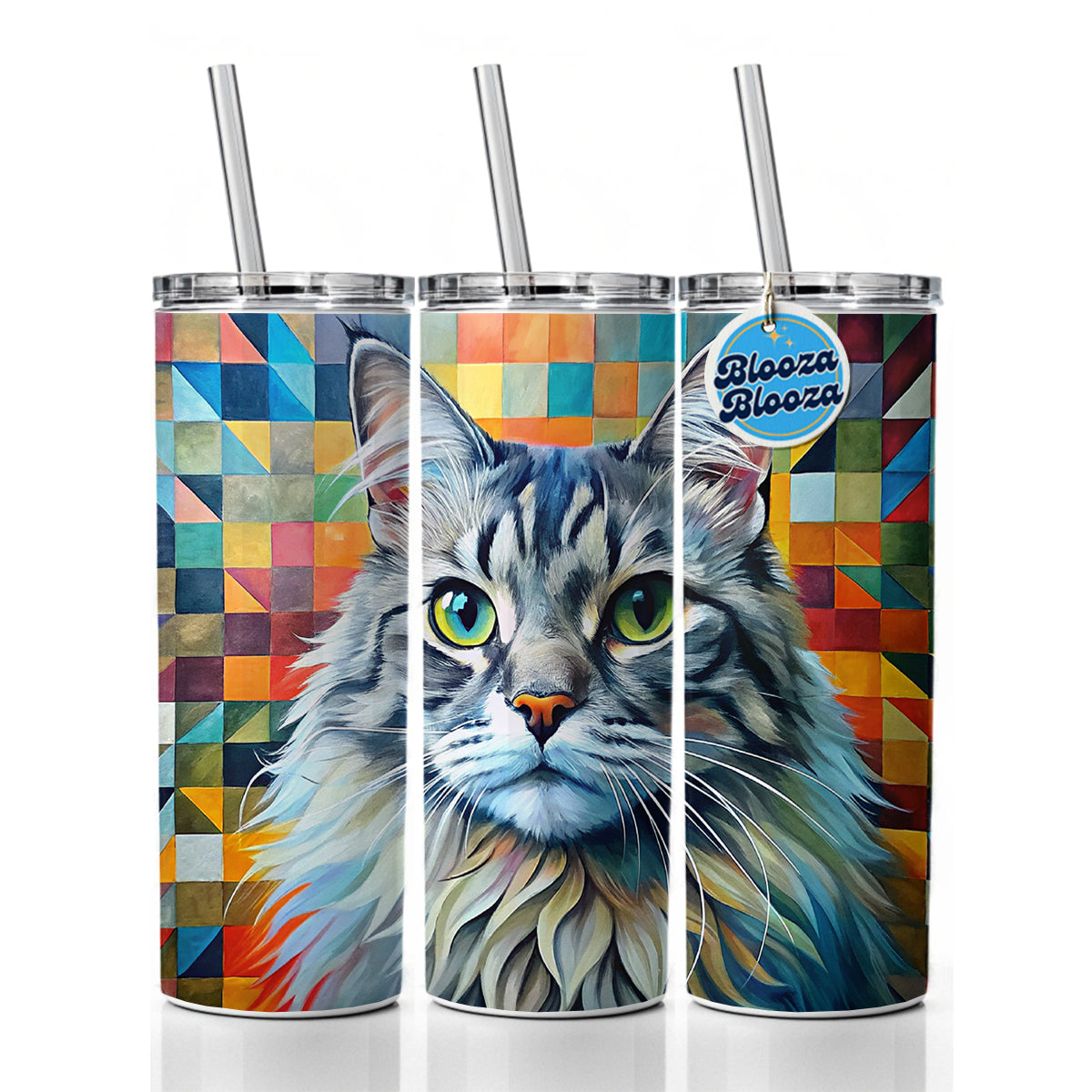 Ragamuffin Cat Abstract Art Skinny Tumbler 20oz with Straw Insulated Water Bottle Gift
