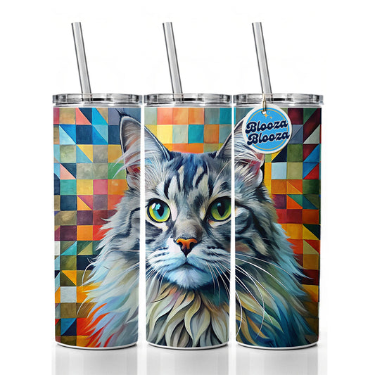Ragamuffin Cat Abstract Art Skinny Tumbler 20oz with Straw Insulated Water Bottle Gift