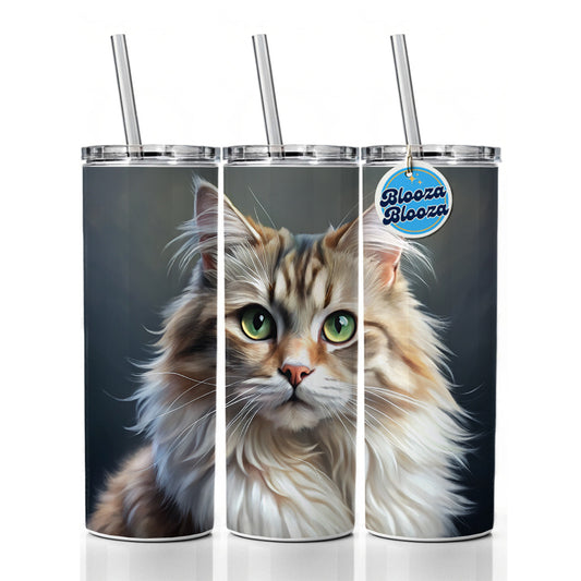 Ragamuffin Cat Illustration Skinny Tumbler 20oz with Straw Insulated Water Bottle Gift