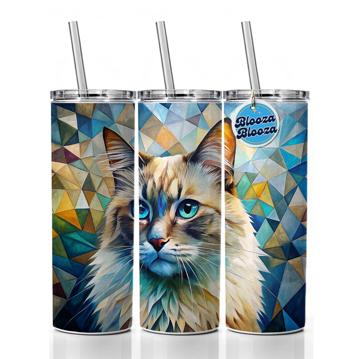Ragdoll Cat Abstract Art Skinny Tumbler 20oz with Straw Insulated Water Bottle Gift