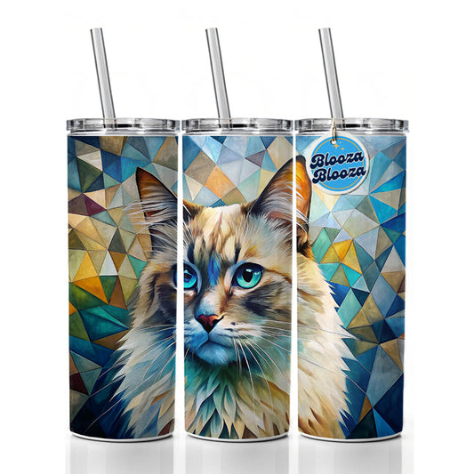 Ragdoll Cat Abstract Art Skinny Tumbler 20oz with Straw Insulated Water Bottle Gift