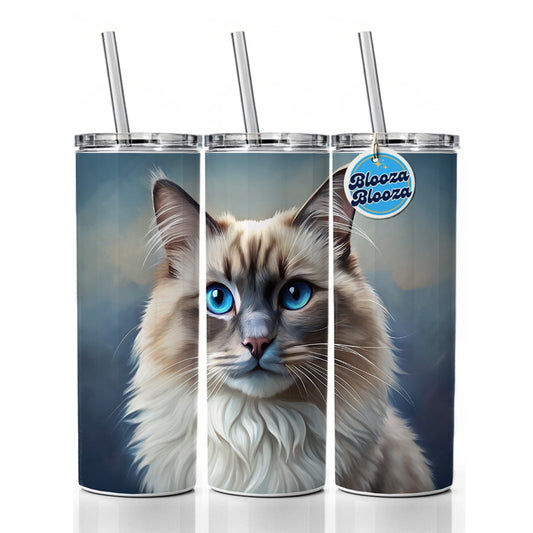 Ragdoll Cat Illustration Skinny Tumbler 20oz with Straw Insulated Water Bottle Gift