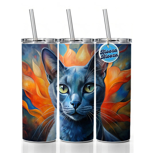 Russian Blue Cat Abstract Art Skinny Tumbler 20oz with Straw Insulated Water Bottle Gift