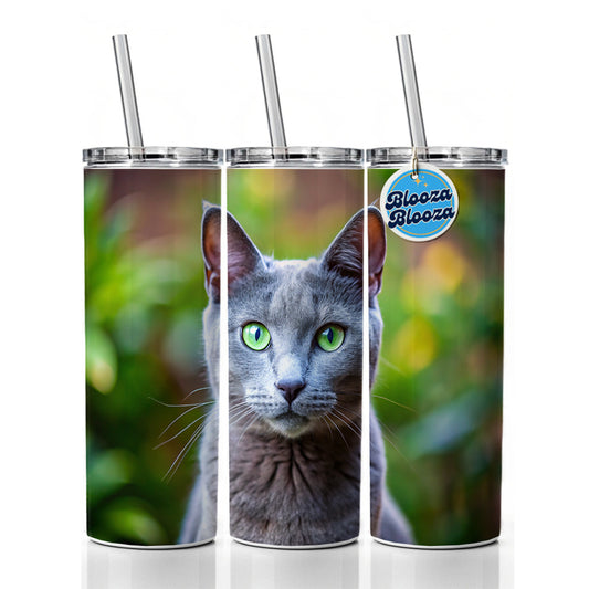 Russian Blue Cat Photo Skinny Tumbler 20oz with Straw Insulated Water Bottle Gift