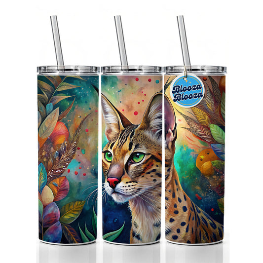 Savannah Cat Abstract Art Skinny Tumbler 20oz with Straw Insulated Water Bottle Gift