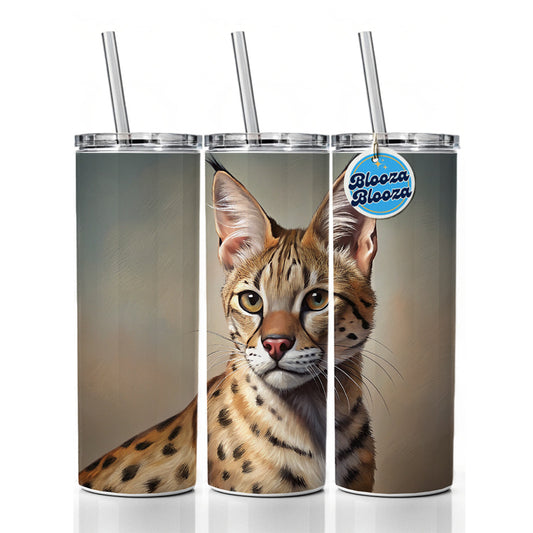 Savannah Cat Illustration Skinny Tumbler 20oz with Straw Insulated Water Bottle Gift
