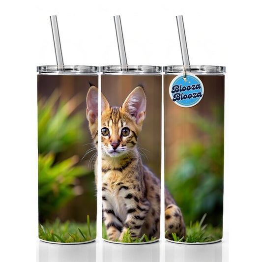 Savannah Cat Kitten Photo Skinny Tumbler 20oz with Straw Insulated Water Bottle Gift
