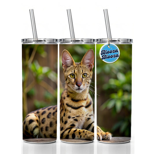 Savannah Cat Photo Skinny Tumbler 20oz with Straw Insulated Water Bottle Gift