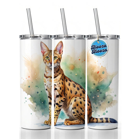 Savannah Cat Watercolor Style Skinny Tumbler 20oz with Straw Insulated Water Bottle Gift