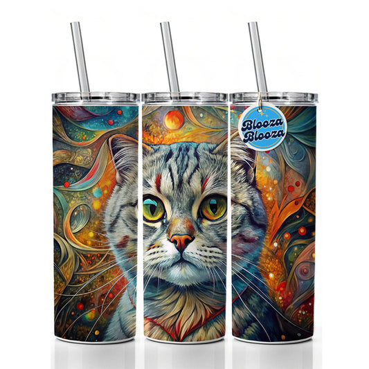 Scottish Fold Cat Abstract Art Skinny Tumbler 20oz with Straw Insulated Water Bottle Gift