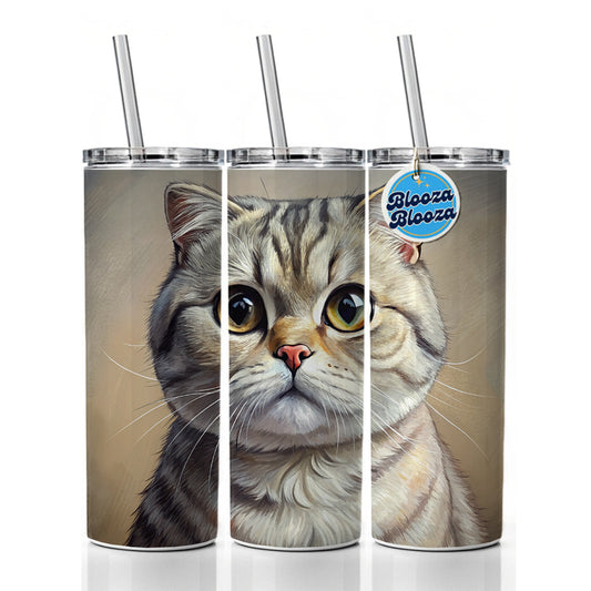 Scottish Fold Cat Illustration Skinny Tumbler 20oz with Straw Insulated Water Bottle Gift