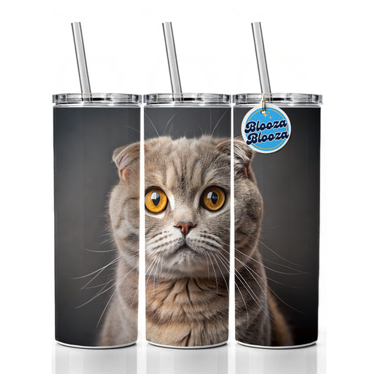 Scottish Fold Cat Photo Skinny Tumbler 20oz with Straw Insulated Water Bottle Gift