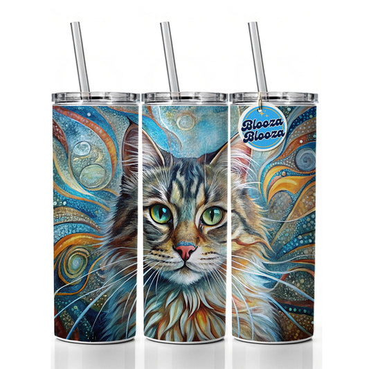 Siberian Cat Abstract Art Skinny Tumbler 20oz with Straw Insulated Water Bottle Gift