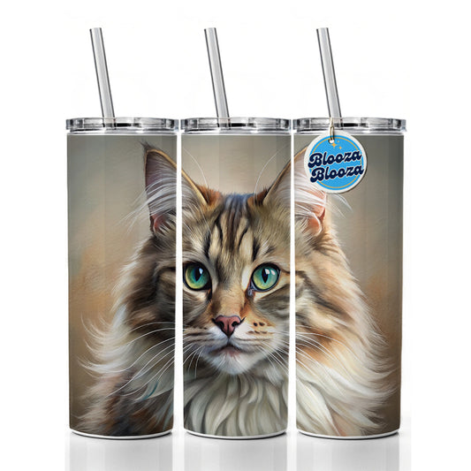 Siberian Cat Illustration Skinny Tumbler 20oz with Straw Insulated Water Bottle Gift