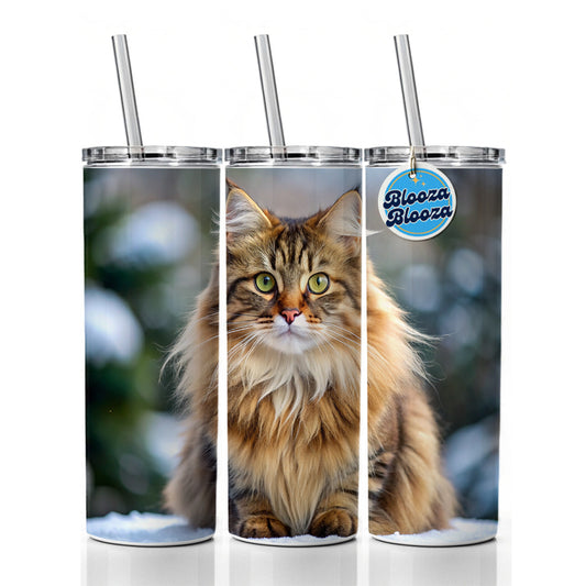 Siberian Cat Photo Skinny Tumbler 20oz with Straw Insulated Water Bottle Gift
