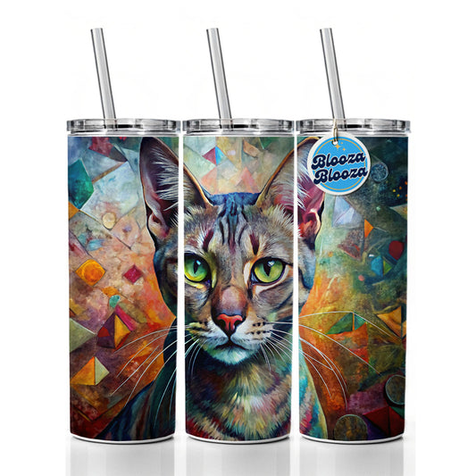 Singapura Cat Abstract Art Skinny Tumbler 20oz with Straw Insulated Water Bottle Gift