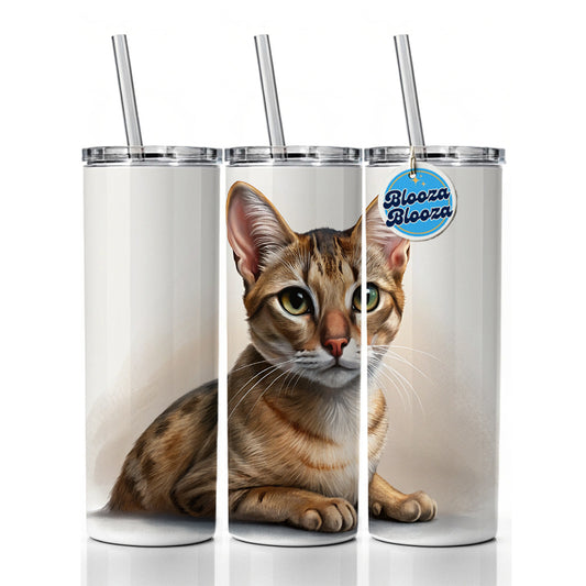 Singapura Cat Illustration Skinny Tumbler 20oz with Straw Insulated Water Bottle Gift