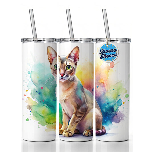 Singapura Cat Watercolor Style Skinny Tumbler 20oz with Straw Insulated Water Bottle Gift