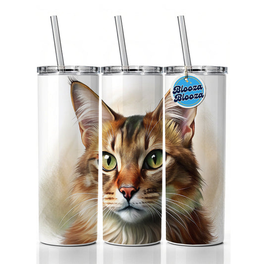 Somali Cat Illustration Skinny Tumbler 20oz with Straw Insulated Water Bottle Gift