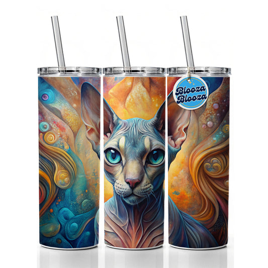 Sphynx Cat Abstract Art Skinny Tumbler 20oz with Straw Insulated Water Bottle Gift