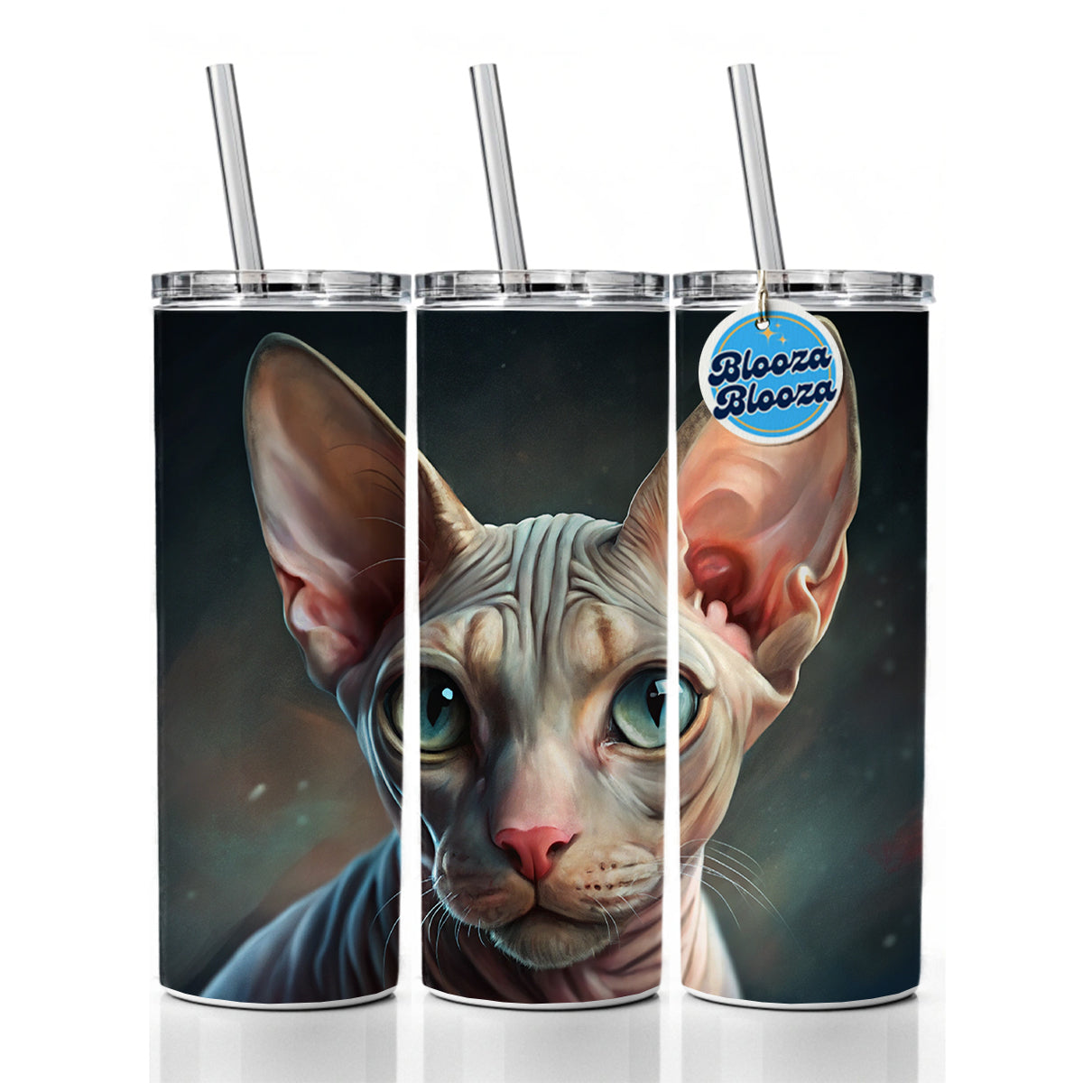 Sphynx Cat Illustration Skinny Tumbler 20oz with Straw Insulated Water Bottle Gift