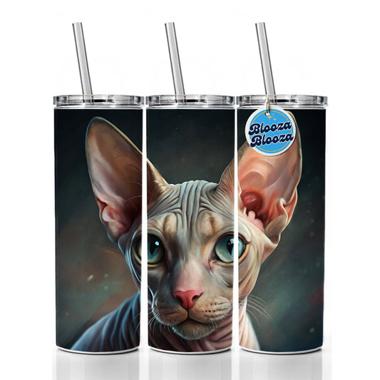 Sphynx Cat Illustration Skinny Tumbler 20oz with Straw Insulated Water Bottle Gift